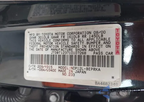 2001 Toyota Echo from USA, damaged, VIN JTDBT123710107268